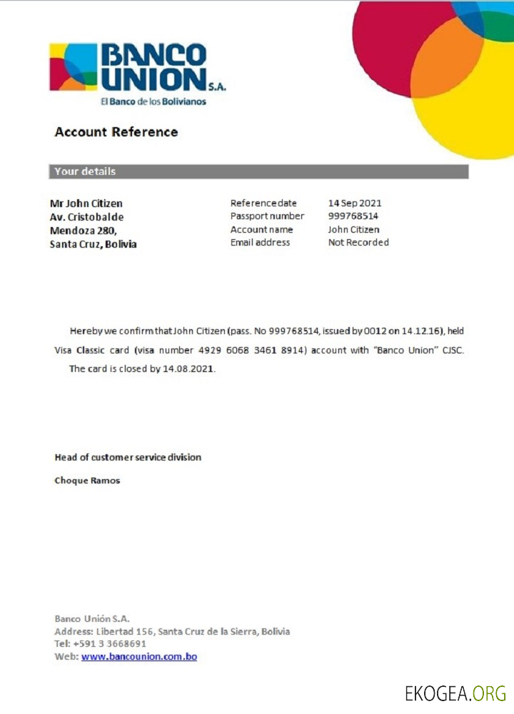 Référence Bolivia , Banko Union , closure